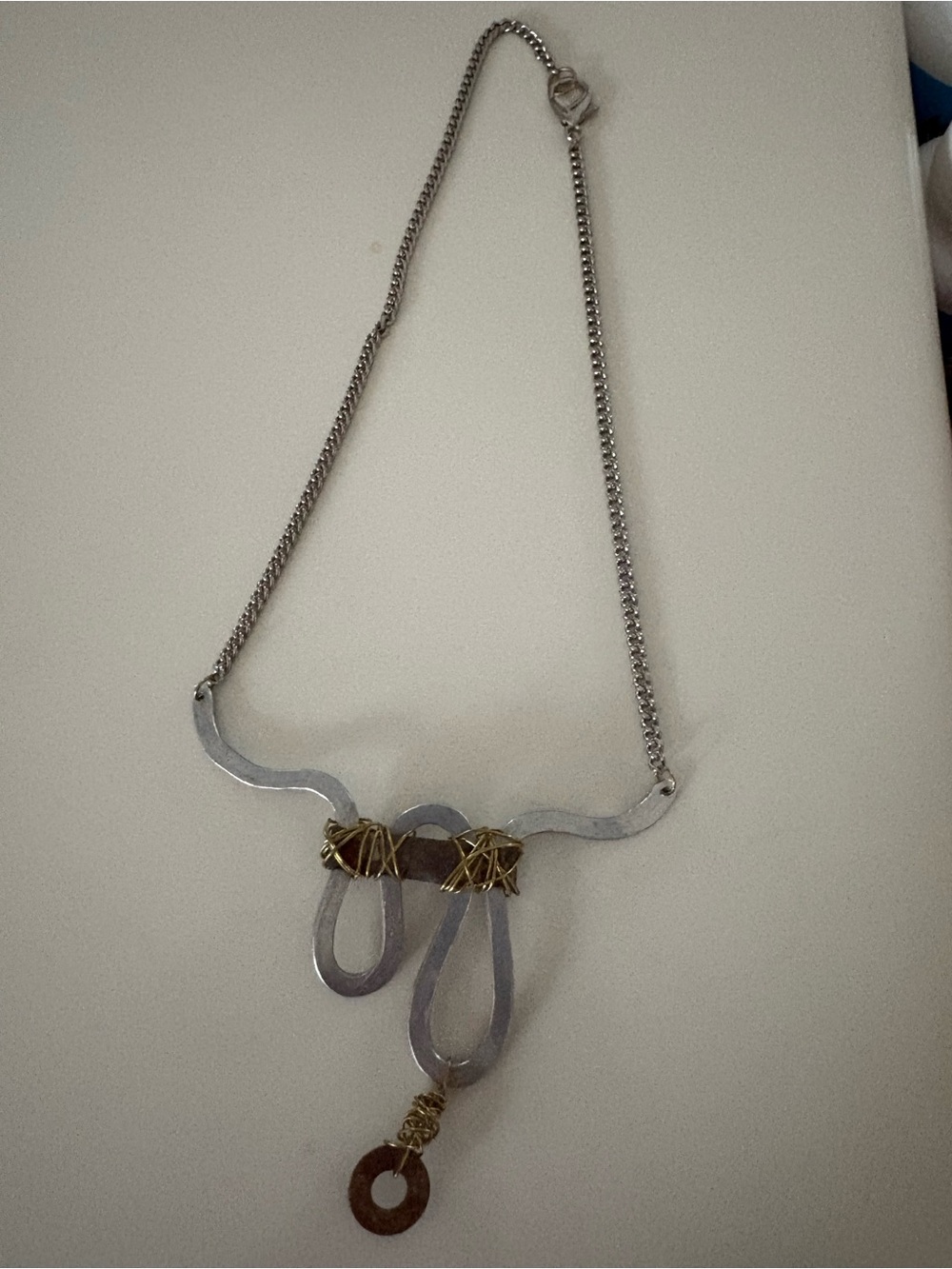 Handcrafted Silver-Tone and Gold Accent Drop Necklace